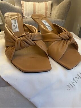 Jimmy Choo Tan Knotted Leather Mules